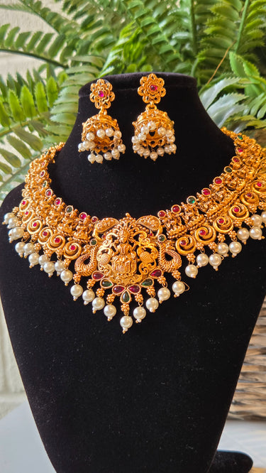 Brass Temple Jewellery Necklace with Earrings Gopika