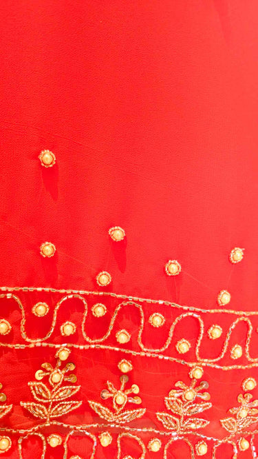 Orange Handwork Kurta Set in Georgette