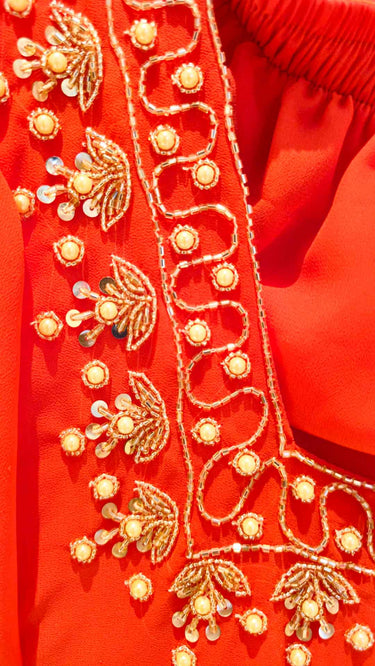 Orange Handwork Kurta Set in Georgette