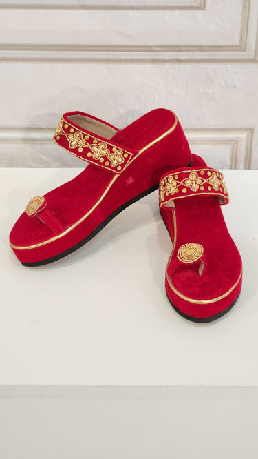 Bridal Hand Embroidered Velvet Sandal Kolhapuri style