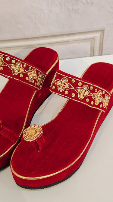 Bridal Hand Embroidered Velvet Sandal Kolhapuri style