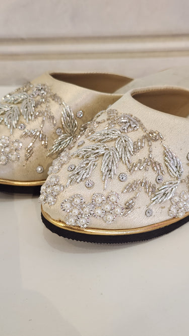 Traditional Silver Zari Embroidered Mules
