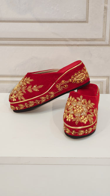 Bridal Hand Embroidered Velvet Jutti Sunflower