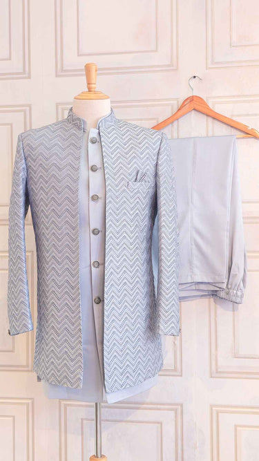 Grey Sequin Embroidered Indo Western Set