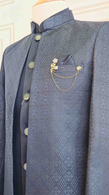 Jacquard Silk Indo Western Set in Black