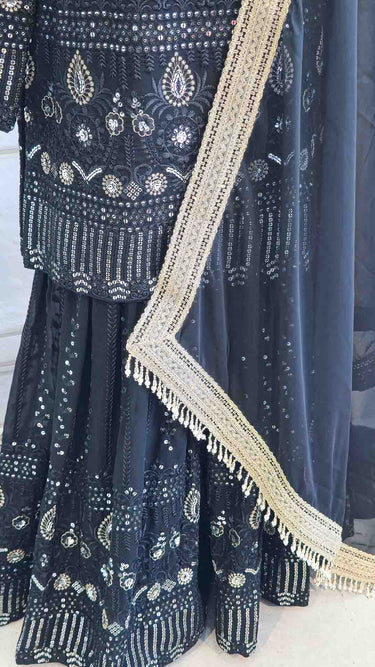 Black Leaf Multithread Garara Suit with Shawl