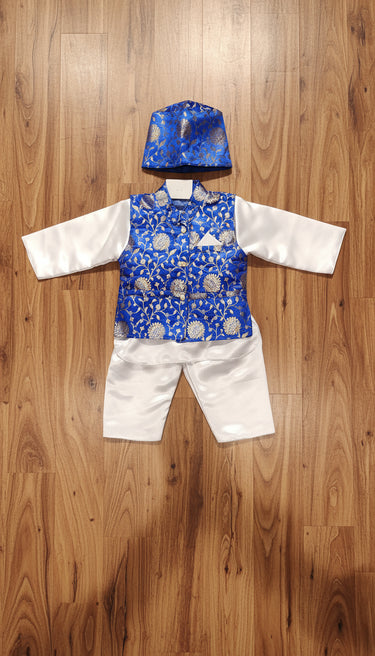 Brocade Nepalese Rice Weaning Pasni Dress Royalblue