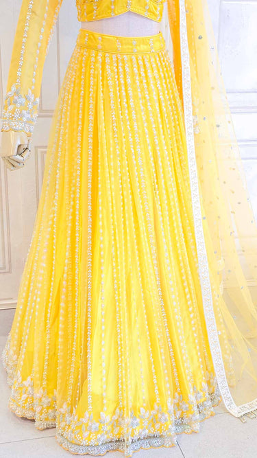 Yellow Pearl and Beads Handembroidered Lehenga Panache