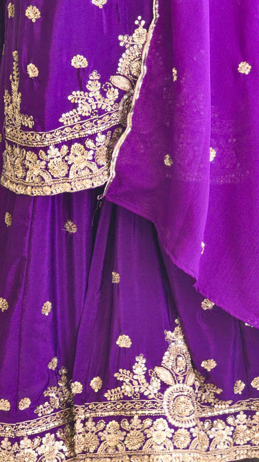 Purple V Neck Hand Embroidered Kurti Suit
