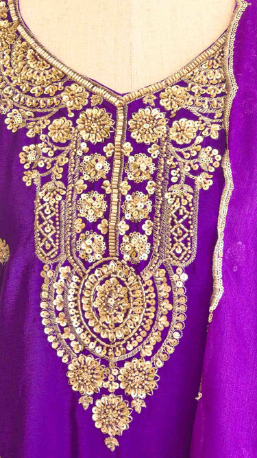 Purple V Neck Hand Embroidered Kurti Suit