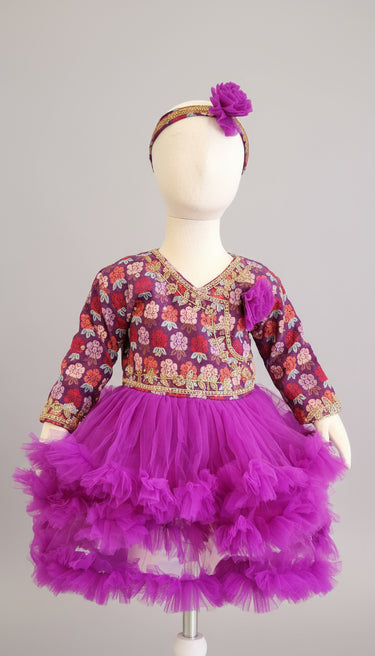 Purple Handwork Pasni Frock for Baby Girl
