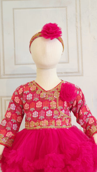 Hot Pink Handwork Pasni Frock for Baby Girl