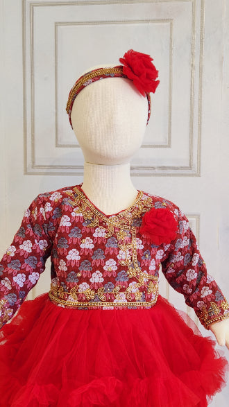Red Handwork Pasni Frock for Baby Girl