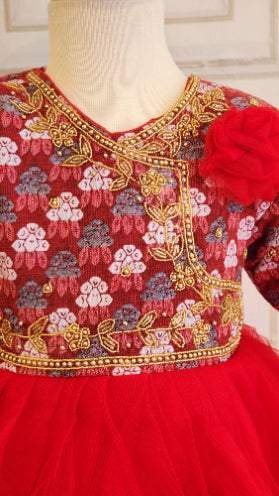 Red Handwork Pasni Frock for Baby Girl