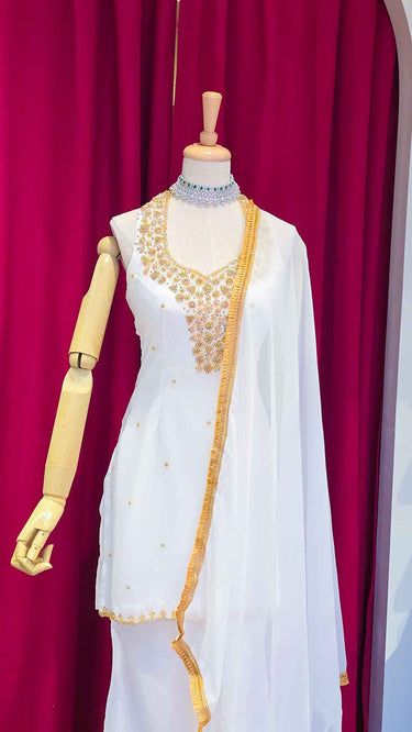 White Halterneck Handwork Sharara