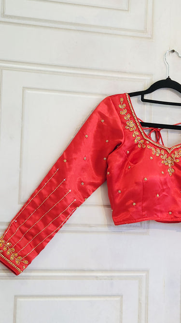 Red Ruby Silk Hand Embroidered Blouse