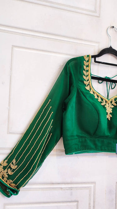 Green Georgette Hand Embroidered Tailored Blouse