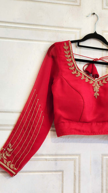 Red Georgette Hand Embroidered Tailored Blouse