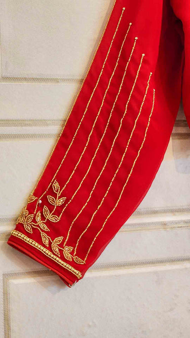 Red Georgette Hand Embroidered Tailored Blouse