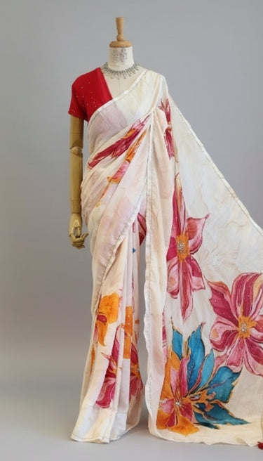 Chiffon Saree with Floral Handwork