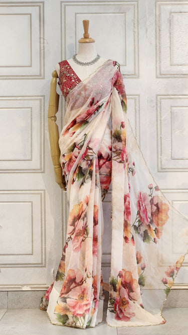 Floral Potey work Saree