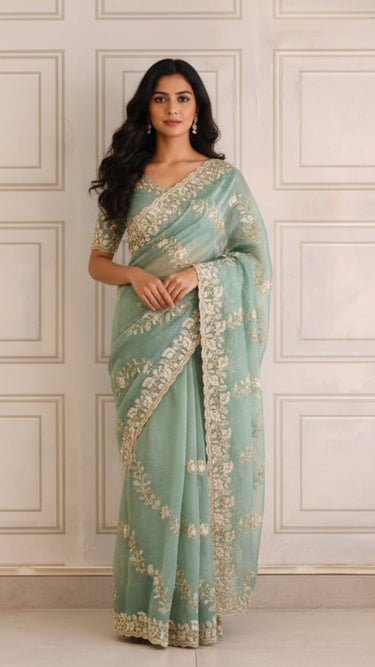 Thread and Pearl Embroidered Fendi Saree