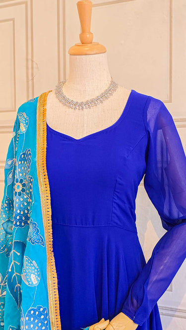 Plain Anarkali with Chudidar and Threadwork Shawl