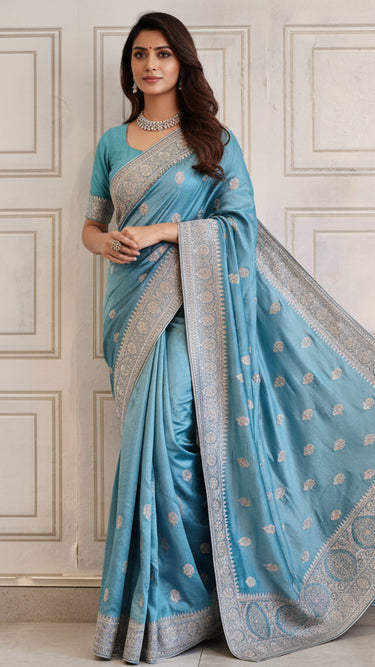 Vichitra Silk Saree with Butti Embroidery