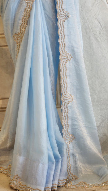 Fendi Saree with Lotus Swarovski Border