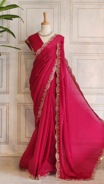 Fendi Saree with Cutwork Swarovski Border