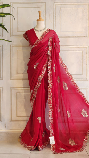 Shining Chiffon Saree with Floral Swarovski Work