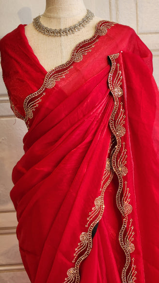 Shining Chiffon Saree with Swarovski Border