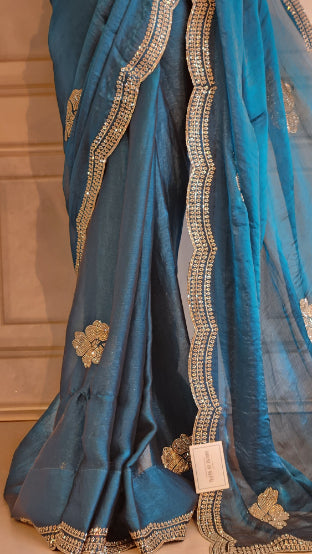 Shining Chiffon Saree with Floral Swarovski Work