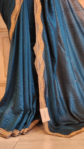 Silk Saree with Swarovski and Handwork Border