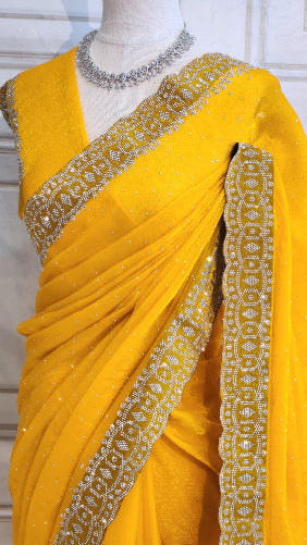 Fendi Saree with Silver Swarovski Border