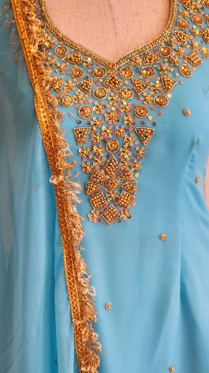 Sky Blue Halterneck Handwork Sharara