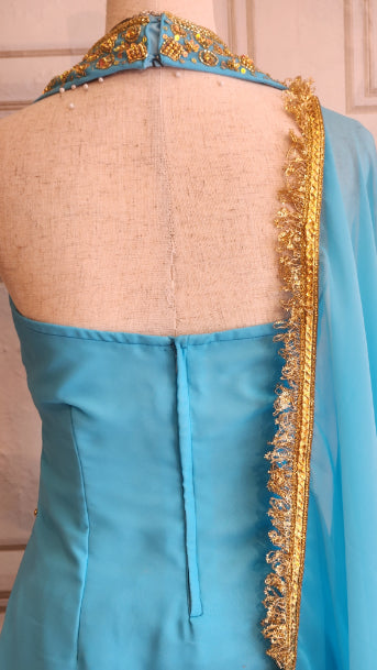 Sky Blue Halterneck Handwork Sharara