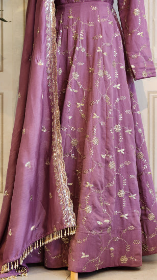 Vichitra Silk Handwork Anarkali in Lavender
