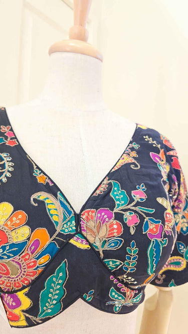 Multicolor Half Sleeve Paisley Blouse in Black Base