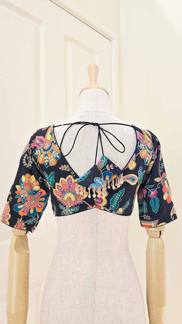 Multicolor Half Sleeve Paisley Blouse in Black Base