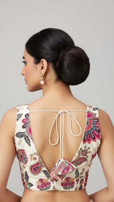 Multicolor Sleeveless Paisley Cream Blouse