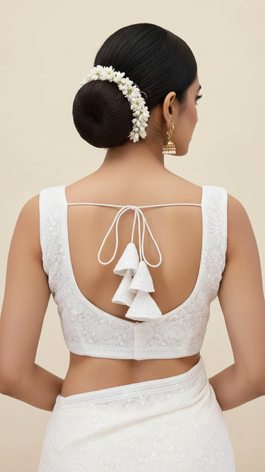 White  Sleeveless Chikankari Boutique Blouse