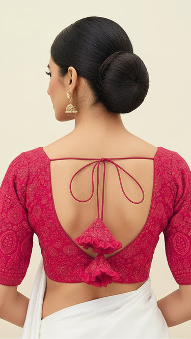 Half Sleeve Red Chikankari Blouse