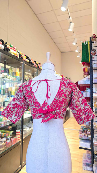 Multicolor Half Sleeve Blouse in Red Base