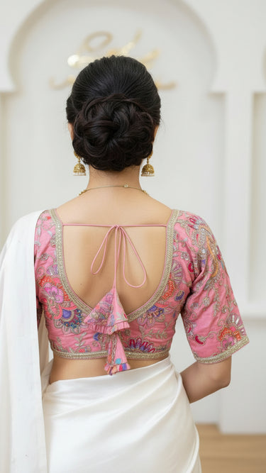 Multicolor Half Sleeve Paisley Blouse in Pink
