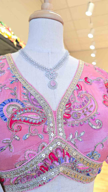 Multicolor Half Sleeve Paisley Blouse in Pink