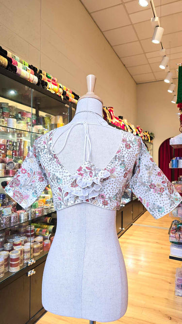 Multicolor Half Sleeve Blouse in White