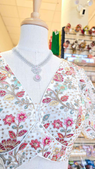 Multicolor Half Sleeve Blouse in White