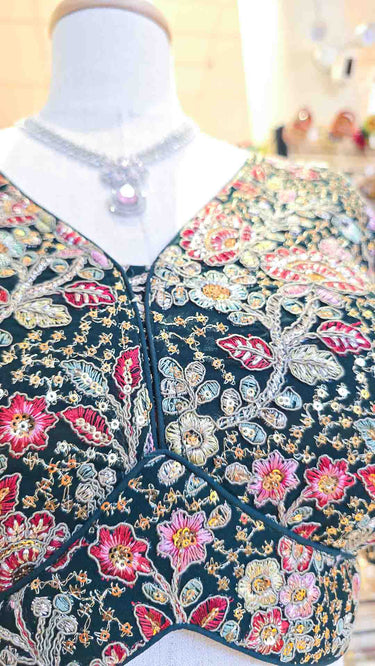 Multicolor Half Sleeve Blouse in Green Base