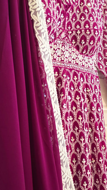 Wine Motif Anarkali with Chudidar and Shawl